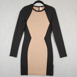 H&M Divided Long Sleeve Illusion Mini Dress Size 8 Juniors Black Beige Bodycon